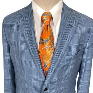 Lubiam Blazer Mens Blazer 52R Blue Plaid Classic Luxury Featherweight Wool